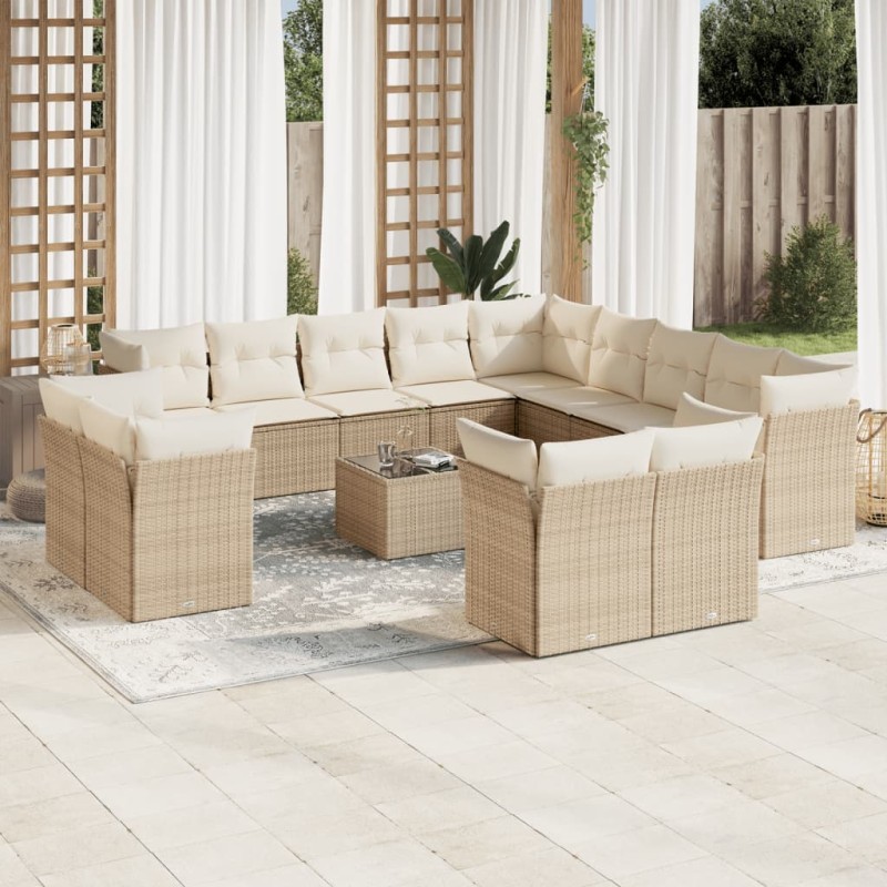 vidaXL Set Divani da Giardino 14pz con Cuscini in Polyrattan Beige