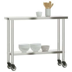 vidaXL Tavolo da Lavoro Cucina con Ruote 110x30x85 cm in Acciaio Inox