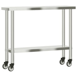 vidaXL Tavolo da Lavoro Cucina con Ruote 110x30x85 cm in Acciaio Inox