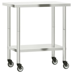 vidaXL Tavolo da Lavoro Cucina con Ruote 82,5x55x85 cm in Acciaio Inox