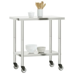 vidaXL Tavolo da Lavoro Cucina con Ruote 82,5x55x85 cm in Acciaio Inox