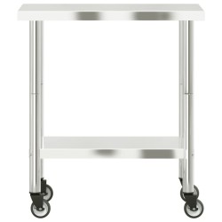 vidaXL Tavolo da Lavoro Cucina con Ruote 82,5x55x85 cm in Acciaio Inox