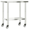 vidaXL Tavolo da Lavoro Cucina con Ruote 82,5x55x85 cm in Acciaio Inox