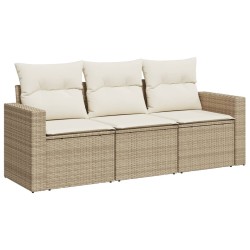 vidaXL Set Divano da Giardino 3 pz con Cuscini Beige in Polyrattan