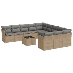 vidaXL Set Divani da Giardino 12 pz con Cuscini Beige in Polyrattan