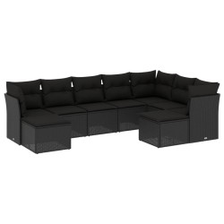 vidaXL Set Divani da Giardino 9 pz con Cuscini Nero in Polyrattan