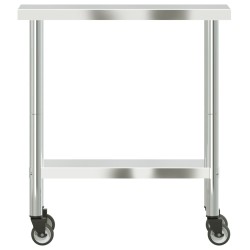 vidaXL Tavolo da Lavoro Cucina con Ruote 82,5x30x85 cm in Acciaio Inox