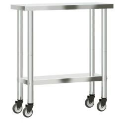 vidaXL Tavolo da Lavoro Cucina con Ruote 82,5x30x85 cm in Acciaio Inox