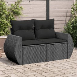 vidaXL Divano da Giardino con Cuscini a 2 Posti Nero in Polyrattan