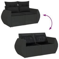 vidaXL Divano da Giardino con Cuscini a 2 Posti Nero in Polyrattan