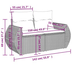 vidaXL Divano da Giardino con Cuscini a 2 Posti Nero in Polyrattan