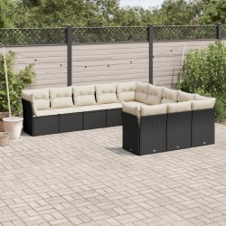 vidaXL Set Divani da Giardino 11 pz con Cuscini in Polyrattan Nero