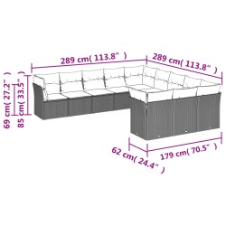 vidaXL Set Divani da Giardino 11 pz con Cuscini in Polyrattan Nero