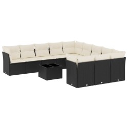 vidaXL Set Divani da Giardino 12 pz con Cuscini Nero in Polyrattan