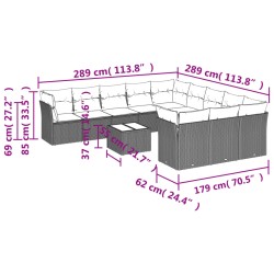 vidaXL Set Divani da Giardino 12 pz con Cuscini Nero in Polyrattan