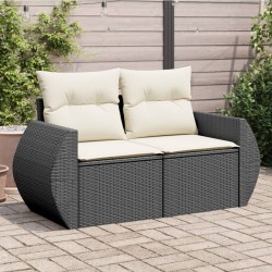 vidaXL Divano da Giardino con Cuscini a 2 Posti Nero in Polyrattan