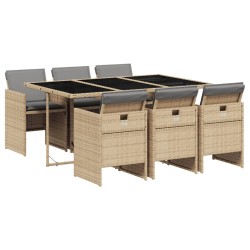 vidaXL Set Pranzo da Giardino 7 pz con Cuscini Beige Misto Polyrattan