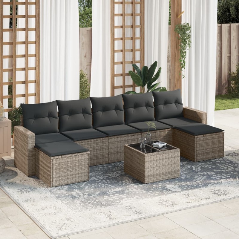 vidaXL Set Divano da Giardino 8 pz con Cuscini Grigio in Polyrattan