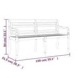   Panchina Batavia Cuscino Antracite 150 cm Legno Massello Teak