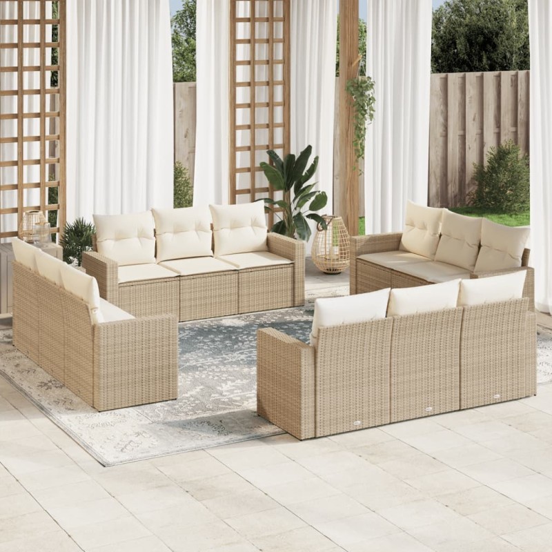 vidaXL Set Divani da Giardino 12 pz con Cuscini Beige in Polyrattan