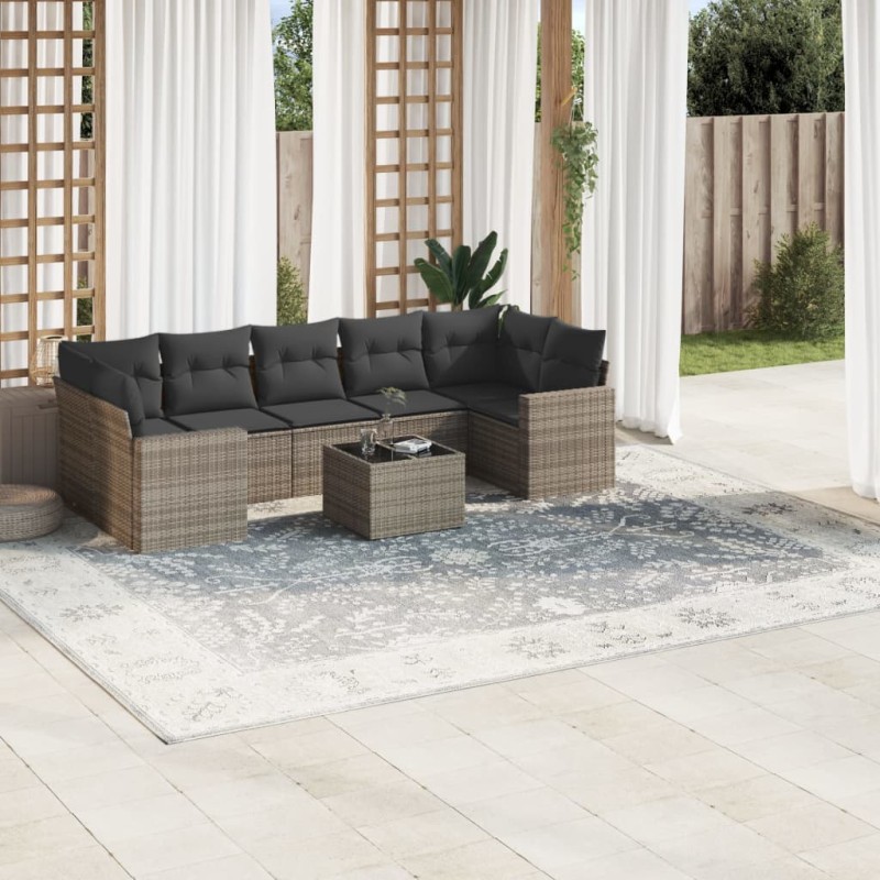 vidaXL Set Divano da Giardino 8 pz con Cuscini Grigio in Polyrattan