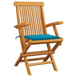 Sedie da Giardino con Cuscini Blu 4 pz Massello di Teak