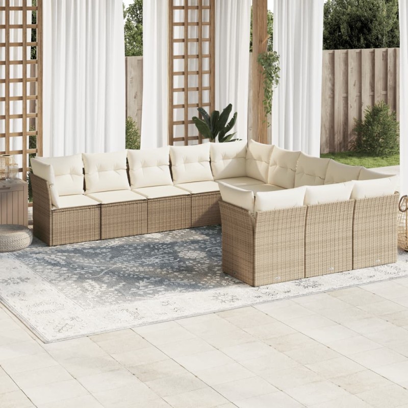 vidaXL Set Divani da Giardino 11 pz con Cuscini Beige in Polyrattan