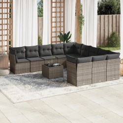 vidaXL Set Divani da Giardino 12 pz con Cuscini Grigio in Polyrattan