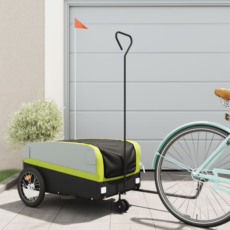 vidaXL Rimorchio da Bici Nero e Verde 45 kg in Ferro