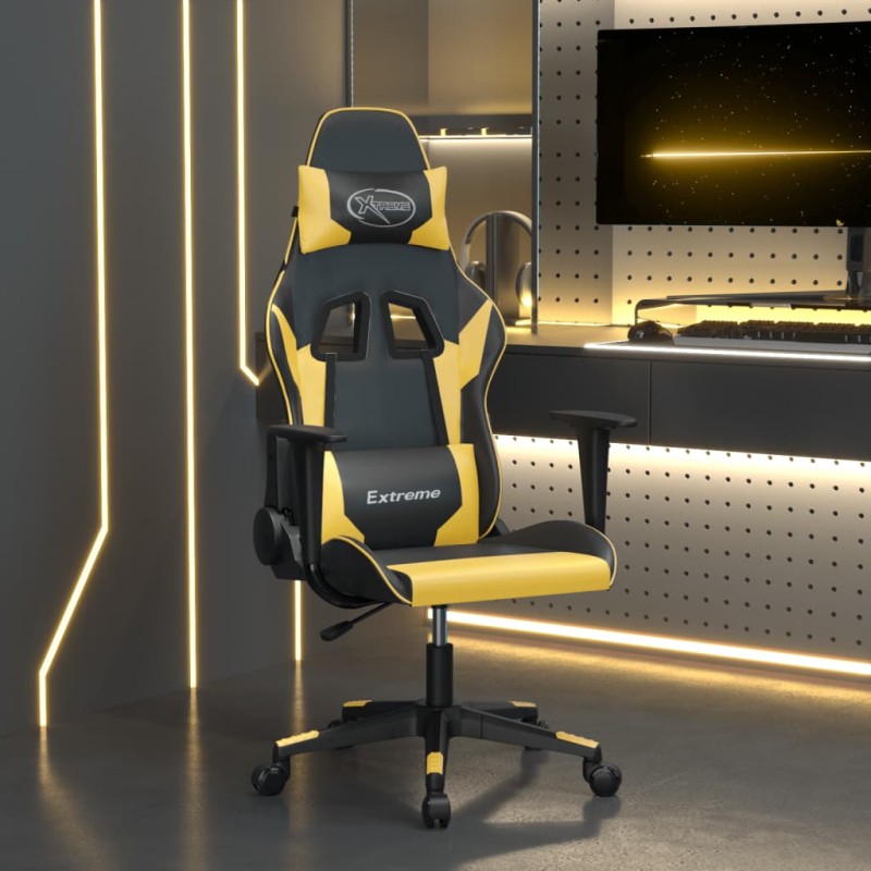 vidaXL Sedia da Gaming Massaggiante Nero e Oro in Similpelle