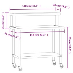 vidaXL Tavolo Lavoro Cucina con Ripiano 110x55x120 cm Acciaio Inox