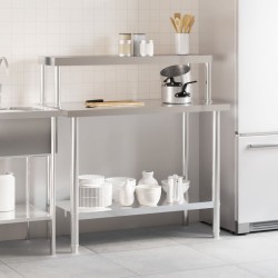 vidaXL Tavolo Lavoro Cucina con Ripiano 110x55x120 cm Acciaio Inox