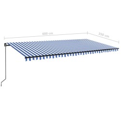 vidaXL Tenda da Sole Retrattile Manuale 600x350 cm Blu e Bianca