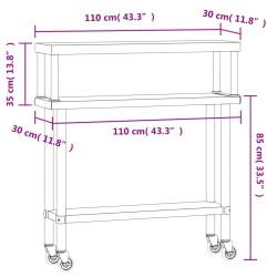 vidaXL Tavolo Lavoro Cucina con Ripiano 110x30x120 cm Acciaio Inox