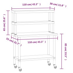 vidaXL Tavolo Lavoro Cucina con Ripiano 110x55x150 cm Acciaio Inox