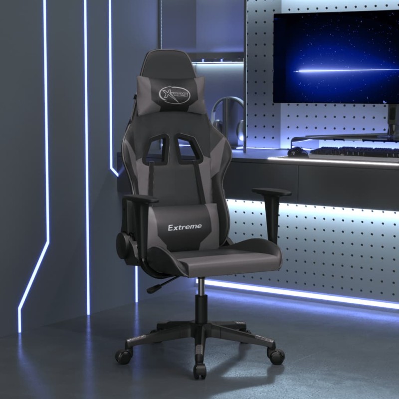 vidaXL Sedia da Gaming Massaggiante Nero e Grigio in Similpelle