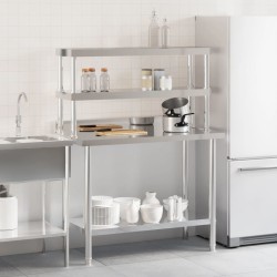 vidaXL Tavolo Lavoro Cucina con Ripiano 110x55x150 cm Acciaio Inox