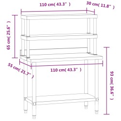 vidaXL Tavolo Lavoro Cucina con Ripiano 110x55x150 cm Acciaio Inox