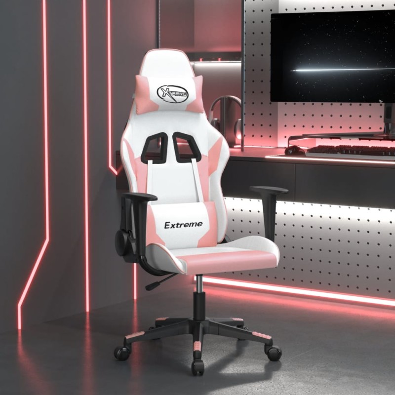 vidaXL Sedia da Gaming Massaggiante Bianco e Rosa in Similpelle