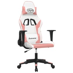 vidaXL Sedia da Gaming Massaggiante Bianco e Rosa in Similpelle