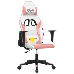 vidaXL Sedia da Gaming Massaggiante Bianco e Rosa in Similpelle