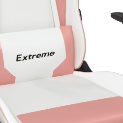 vidaXL Sedia da Gaming Massaggiante Bianco e Rosa in Similpelle