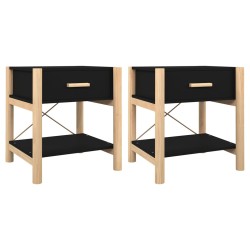   Tavolini da Letto 2pz Nero 42x38x45 cm in Legno ingegnerizzato