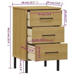   Comodino con Gambe in Metallo Marrone Legno Massello Pino OSLO