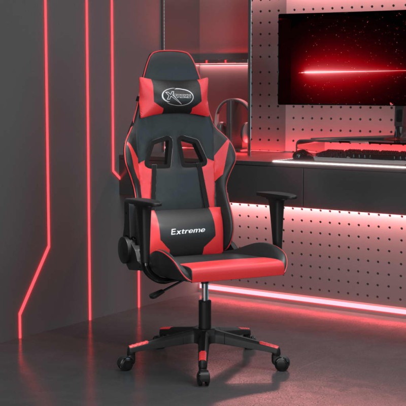 vidaXL Sedia da Gaming Massaggiante Rosso e Nero in Similpelle