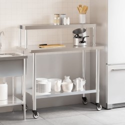 vidaXL Tavolo Lavoro Cucina con Ripiano 110x55x120 cm Acciaio Inox