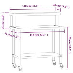 vidaXL Tavolo Lavoro Cucina con Ripiano 110x55x120 cm Acciaio Inox