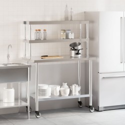 vidaXL Tavolo Lavoro Cucina con Ripiano 110x55x150 cm Acciaio Inox