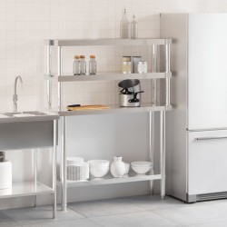 vidaXL Tavolo Lavoro Cucina con Ripiano 110x30x150 cm Acciaio Inox