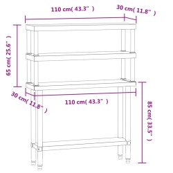 vidaXL Tavolo Lavoro Cucina con Ripiano 110x30x150 cm Acciaio Inox